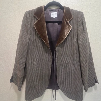 Armani Blazer куртка размер 10 коричневый шерсти с подкладкой елочка узор - Изображение 1 из 4
