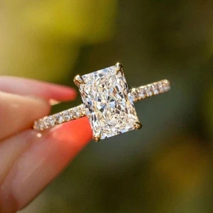 2Ct Radiant Cut Lab Created Diamond Engagement Ring 14k Yellow Gold Plated - Picture 1 of 5