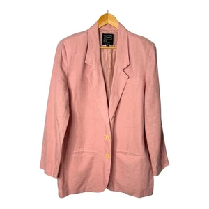 Blazer di lino Carole Little Petites foderato in seta giacca da carriera rosa donna taglia 12 - Foto 1 di 7