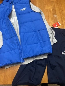 Puma Boys 3-piece Pants Long Sleeve Vest Set Blue Gray White Size Large - Picture 1 of 9