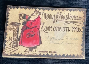 RARO frasco de cuero vintage de Navidad 1905 postal de Papá Noel beber alcohol - Imagen 1 de 4