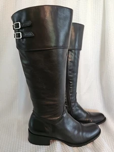 Vintage diba Black Leather Low Heel Zip Knee High Boots Size 7 (Fit like 7.5-8) - Picture 1 of 13