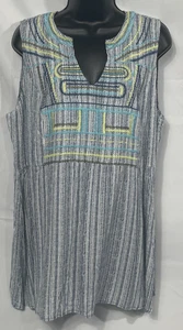 Tribal Jeans Tank Top Tunic Embroidered Boho Gypsy Hippie V Neck Relaxed Sz L - Picture 1 of 6