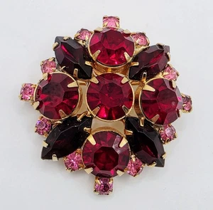 Vintage rosa rot Kristall Strass Blume Floral Cluster Brosche Anstecknadel goldfarben - Bild 1 von 9