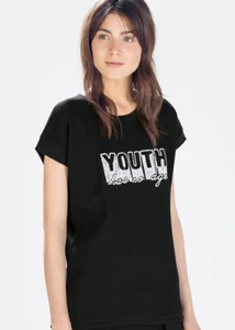 ZARA Embroidered Graphic Short Sleeve T-Shirt Tee "Youth Has No Age" Black White - Picture 1 of 2