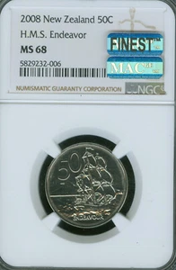 2008 NEW ZEALAND 50 CENTS NGC MS68 MAC FINEST SPOTLESS 2,631 MINTED * - Picture 1 of 4