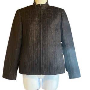 Due Per Due Womens Small Purple Black Textured Fitted Zip Up Cropped Blazer - Picture 1 of 10