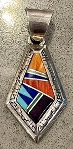 TSF Earl Plummer Navajo Pendant Sterling Silver Multi Stone Turquoise Inlay - Picture 1 of 7