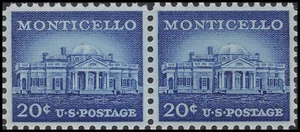 US 1047 Monticello 20c horz pair MNH 1956 - Picture 1 of 1