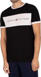 Tommy Hilfiger Men's Block Logo Short Sleeve Crew Neck Cotton T-Shirt , Black, L