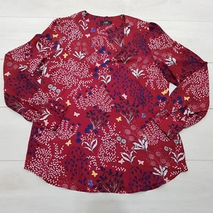 WALLIS Oversized Blouse Top Size 14 Burgundy Floral Long Sleeve Smart Office - Picture 1 of 7