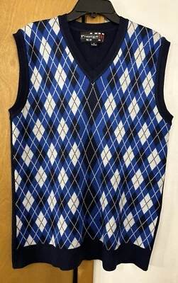 Chaleco Suéter Royal Prestige Hombres Cuello en V Sin Mangas Gárgola Azul Blanco Talla XL Foto 1 de 4