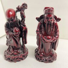 2x - Cast Red Resin Carved Wood Effect - Chinese - Wise Men Figurines Ornaments
