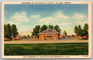 Postcard Hays Kansas c1937 Panaroma of Rainbow Motor Court Shell Gas Station - Picture 1 of 2