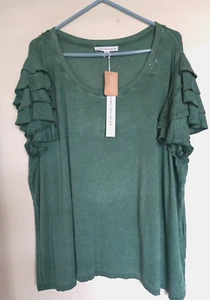 Jane & Delancey Top Short Sleeve Flutter Sleeve Green Sz  3X NEW - Picture 1 of 3