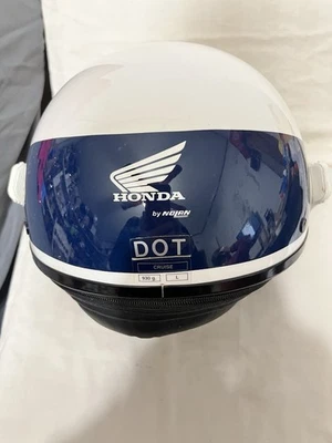 HONDA MEDIO CASCO DE NOLAN BLANCO TALLA GRANDE CON RAYAS AZULES Y GAFAS Foto 1 de 4