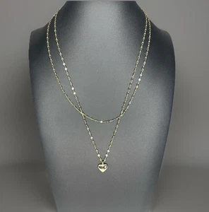 925 Sterling Silver Gold Plate Double Shimmer Lip Chains Heart Pendant 14" & 18" - Picture 1 of 11
