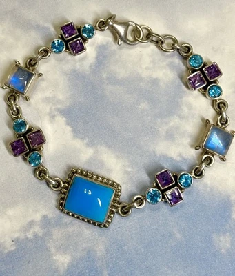 "Brazalete tenis Nicky Butler plata esterlina turquesa amatista topacio 925 7,5""" Foto 1 de 4