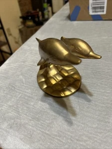 Vintage Solid Brass Dolphins Sculpture Statue - Picture 1 of 5