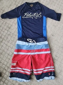 Polo Ralph Lauren Boys Swim Trunks Shorts And Rash Guard Shirt Small 8-10 - Picture 1 of 5