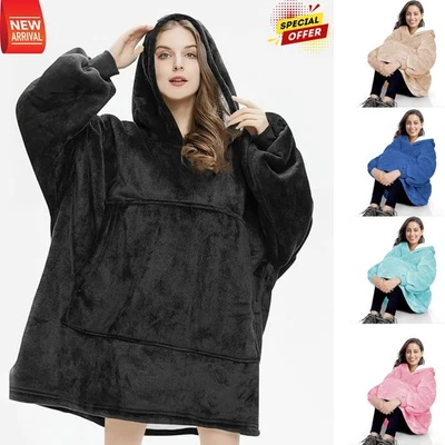 Snuggle Hoodie Blanket Oversized Fleece Warm Sherpa Wearable Sweatshirt Uk Size - Image 1 of 4