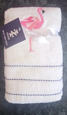Izod Flamingo 2-Pack Hand Towel Set - White/Pink/Navy - NWT - Image 1 of 4