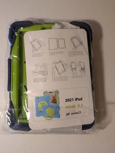 iPad Mini 6 8.3" Rugged Case Blue Green w/ Kickstand & Strap | 2021 iPad Mini 7 - Picture 1 of 2