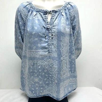 Camisa De Colección America Blues Mujer’s Mediana Azul Claro Blanco Paisley Manga Larga Foto 1 de 4