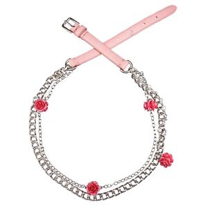 DOLCE & GABBANA Roses Crystal Leather Chain Belt for Dress Pink Silver 09321