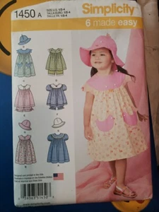 Simplicity 1450A -6 Made Easy Toddler Dress Top N Bottom N Hat-usa 1/2-4, New - Picture 1 of 3