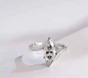 14x7mm Marquise Lab Created Diamond Bypass Engagement Ring 14K White Gold Plated - Picture 1 of 15