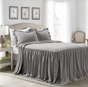 3pc King Ruffle Skirt Bedspread Set Dark Gray - Lush Décor - Picture 1 of 5