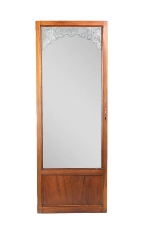 Art Nouveau Oak Framed Mirror Armoire Door 64.5 x 24 Cover