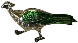 Broche broche vintage de solapa de pavo real de metal tono dorado y verde. - Imagen 1 de 2