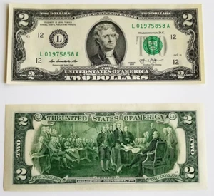 USA Uncirculated Sequential Two Dollar Bill $2 Banknote - One note UNC - Picture 1 of 5