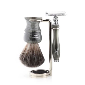 Shaving Set Synthetic Hair brush +Stand Double Edge Safety Razor Best Mens Gift - Picture 1 of 7
