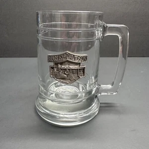 Harley Davidson Glass Tankard Mug with Pewter Emblem. HEAVY! - Picture 1 of 6