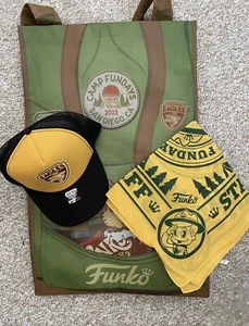 Funko Camp Fundays 2023 STAFF EXCLUSIVE Yellow Bandana Box of Fun + Bag + Hat - Picture 1 of 1