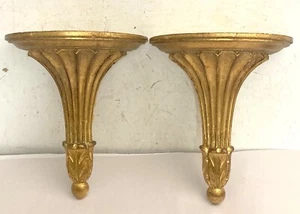 Pr. Geschnitzte vergoldete Holz Regal Wandlampen 40er Jahre Ära Italienisch - Bild 1 von 11