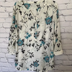 Van Heusen Multicolor Floral V Neck Popover Blouse 3/4 Sleeves Small Petite - Picture 1 of 9