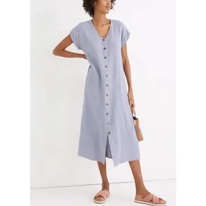Madewell Lightspun Gaze Button Front Midi Dress XS Lavendar Coastal Summer - Bild 1 von 10