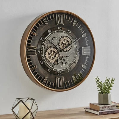 Reloj de pared grande de 24 pulgadas con engranaje móvil para decoración de sala de estar de granja, vintage... Foto 1 de 4