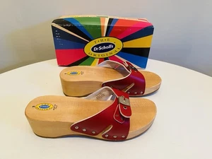 Dr Scholls Women Size 9 M Wood Exercise Clog Sandal Red Leather Slide Shoe New - Picture 1 of 12