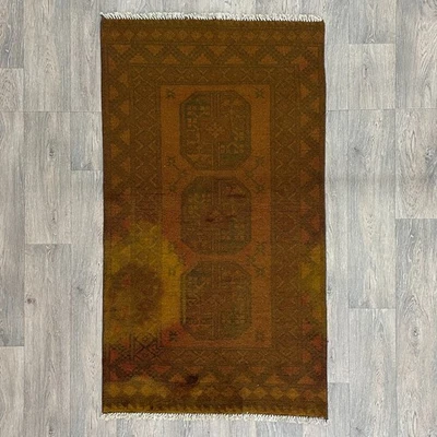 145 x 80cm Vintage Handmade Brown Afghan Carpet Aqcha Thick Oriental Wool Rug - Image 1 of 4