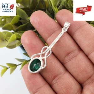Black Friday Deal Natural Green Emerald 925 Sterling Silver Elegant Boho Pendant - Picture 1 of 8