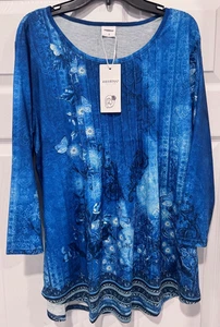 XIEERDUO 3/4 Length Sleeve Blue Blouse Size L New With Tags - Picture 1 of 3