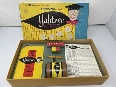 VTG Yahtzee 1967 Lowe Game Original Box 1 Pencil Missing - Image 1 of 4