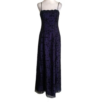 Vintage Betsy & Adam Y2K Lace Size 4 Formal Beaded Floral Goth Fairy Maxi Dress - Image 1 of 4