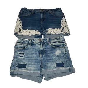 Bundle of 2 Girls SO Jean Denim Shorts Size 14 & 16 Adjustable Waist Vacation - Picture 1 of 11