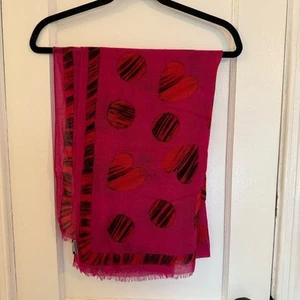 Boutique Moschino Italian Wool Pink and Red Heart Scarf - Picture 1 of 5